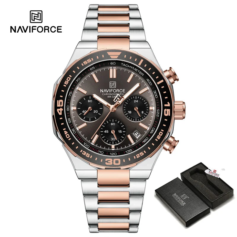 NAVIFORCE 2024 New Men Watch Waterproof Business Casual Date Luminous Quartz Wristwatch Chronograph Stainless Steel Strap Clock
