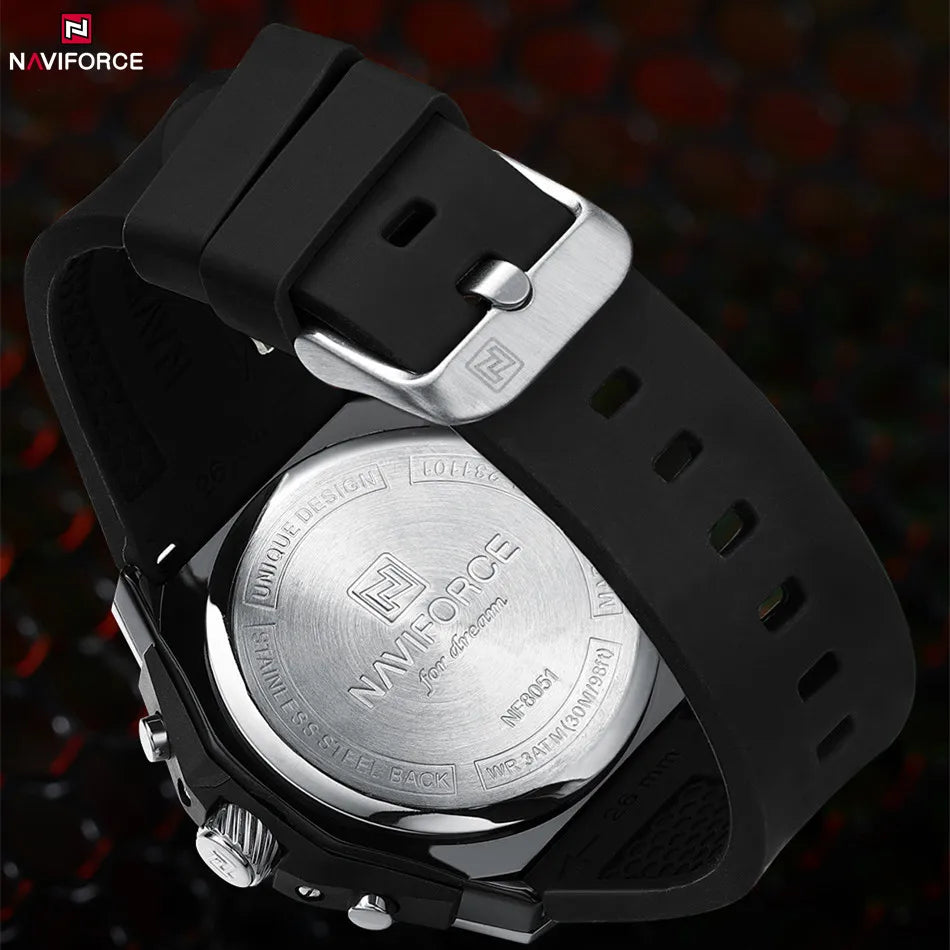 NAVIFORCE Fashion Men's Wristwatch Silicone Strap Casual Sports 3ATM Water Resistant Male Quartz Watch In Luxury Package Gifts