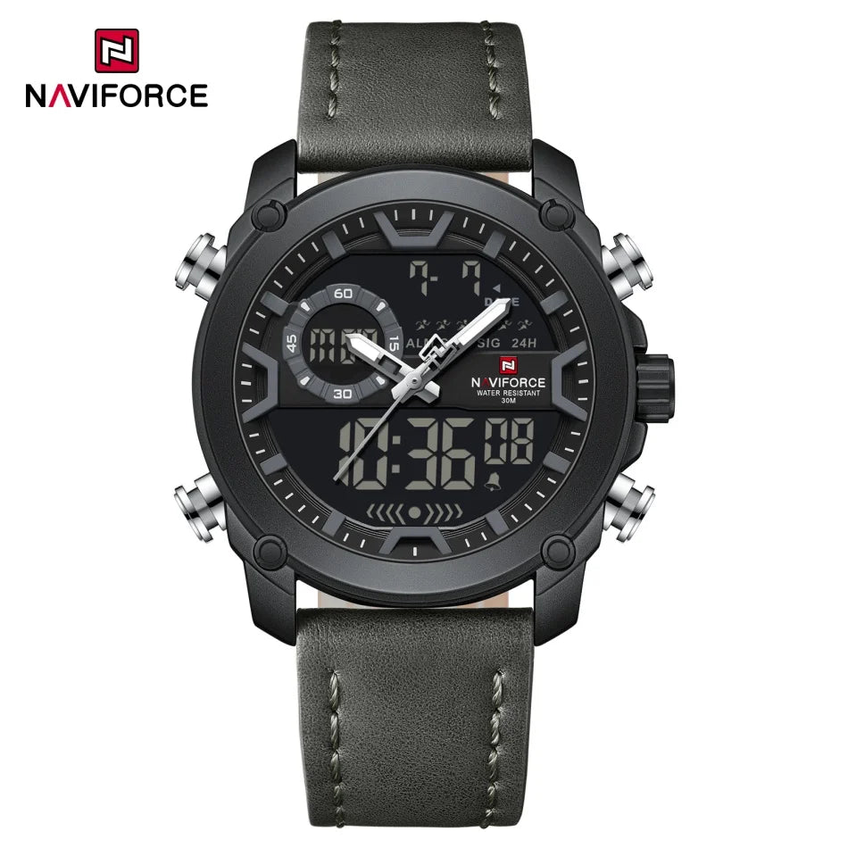 NAVIFORCE Mens Watch Original Simple Brand Quartz Watch Japan Movement Genuine Band Luminous Dual Display Watches For Men Gifts