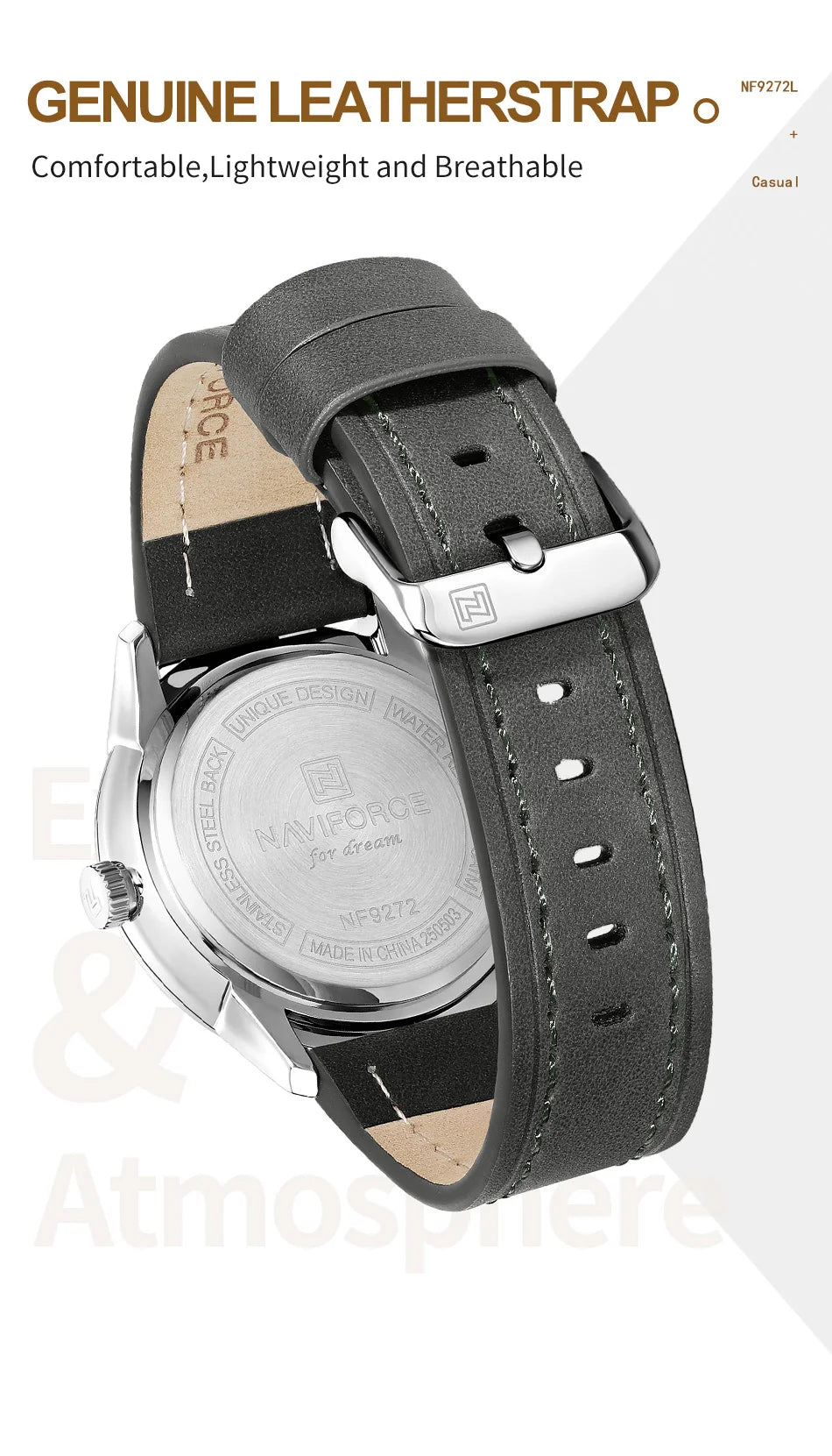 NAVIFORCE High Quality Men's Quartz Watch Date Display 3ATM Waterproof Leather Strap Male Fashionable Luxury Wristwatch Gift Box
