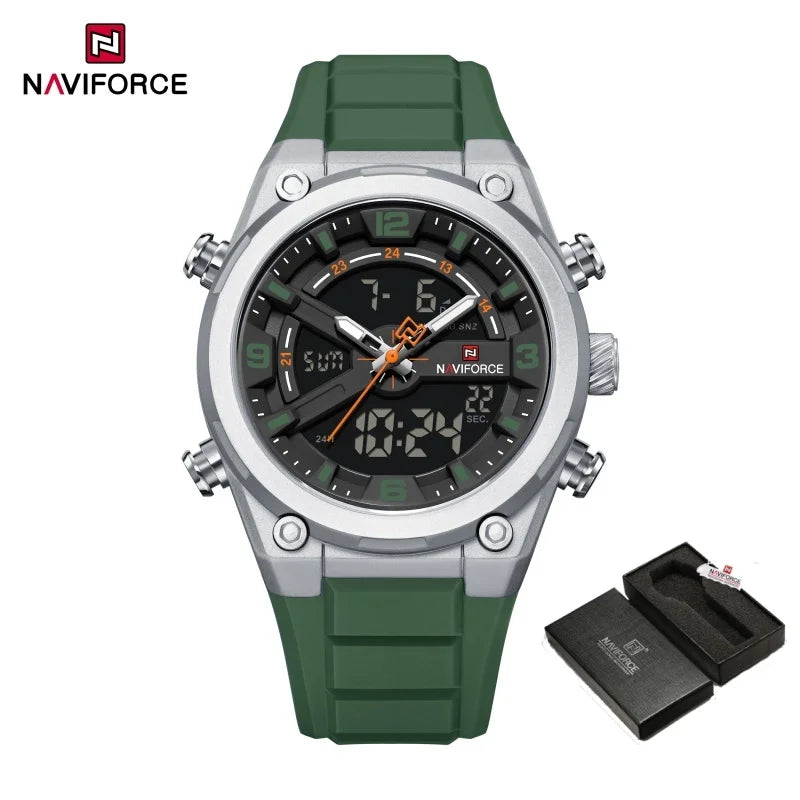 NAVIFORCE Man Watch Fashion Casual Sports Dual display Silicone Strap Waterproof Alarm Chronograph Day and Date Watches for Men