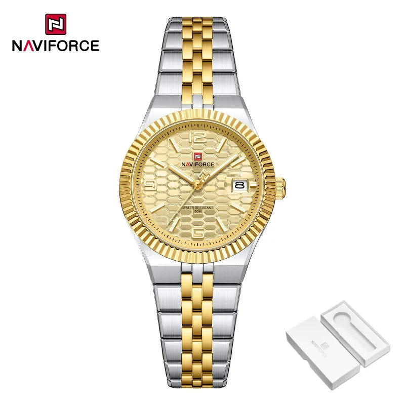 NAVIFORCE Women Watches Quartz Wristwatch Waterproof High Quality Ladies Steel Bracelet Female Romantic Stylish Business Clock