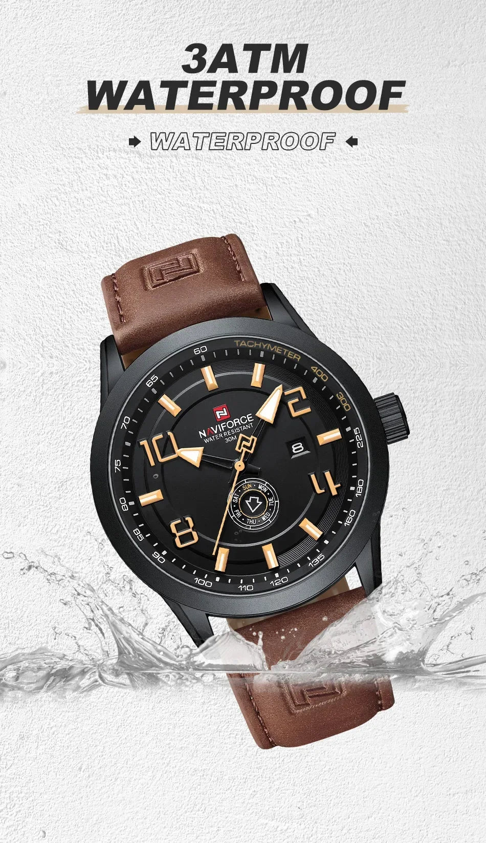 NAVIFORCE Watches for men Fashion Sports PU Strap 30m Waterproof Quartz Calendar Display Wristwatch Male Gift Relogio Masculino