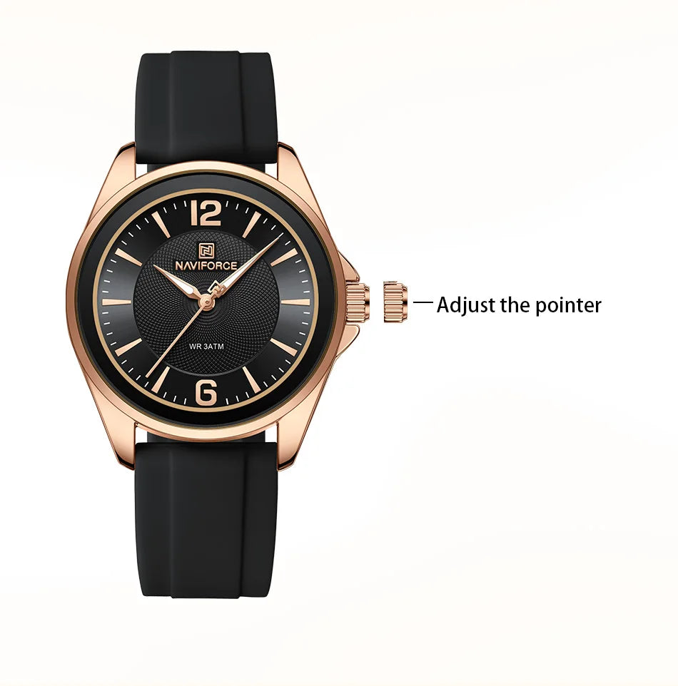 NAVIFORCE Original Women's Watches Classic Round Dial Silicone Strap 3ATM Waterproof Luxury Watch for Women Give for girls gifts