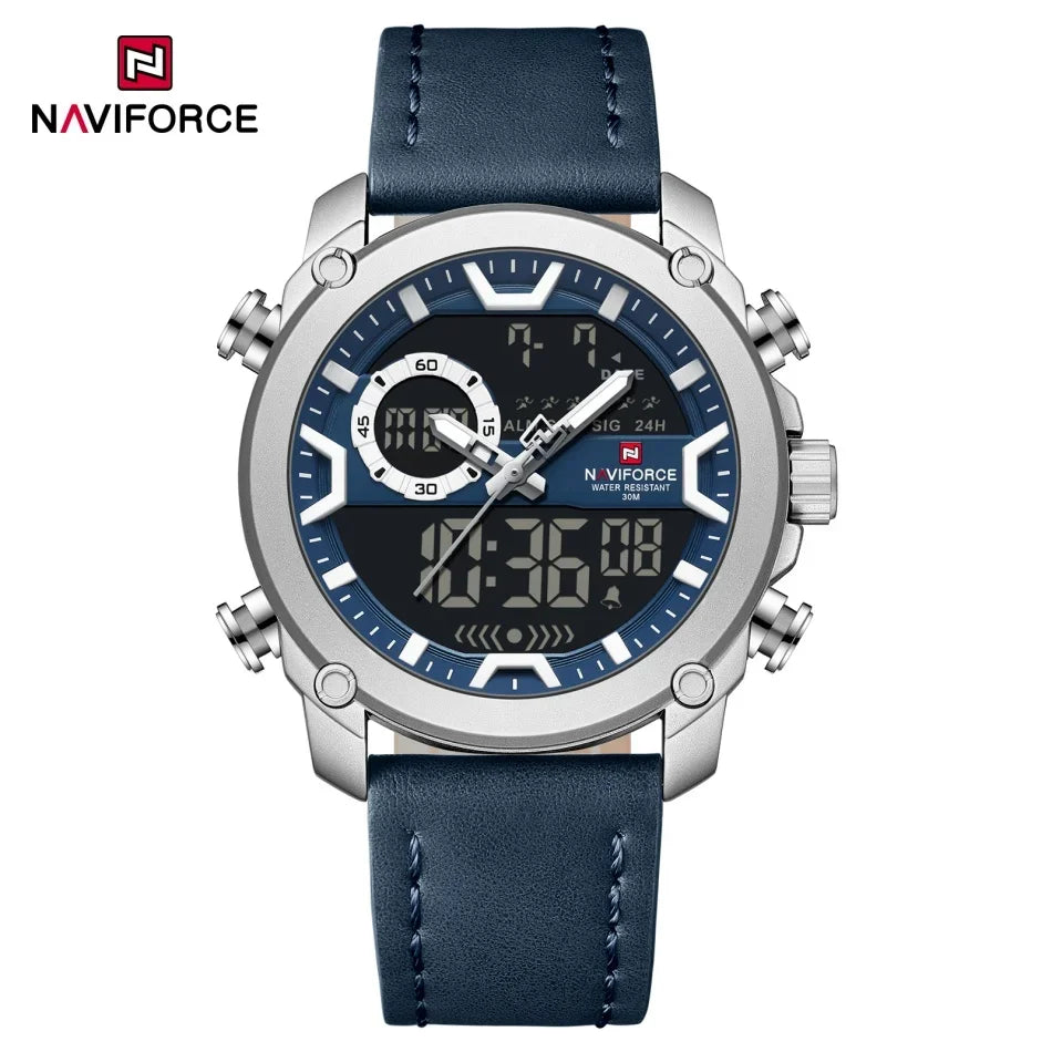 NAVIFORCE Mens Watch Original Simple Brand Quartz Watch Japan Movement Genuine Band Luminous Dual Display Watches For Men Gifts