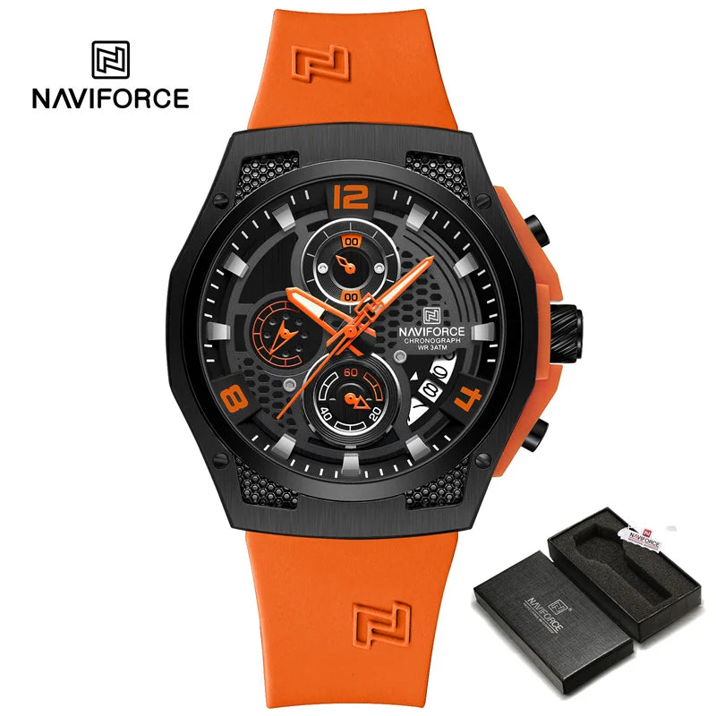 NAVIFORCE Men's Luxury Wristwatch Silicone Strap Casual Sport Luminous Water Resistant Male Quartz Watch Relogio Masculino 2024