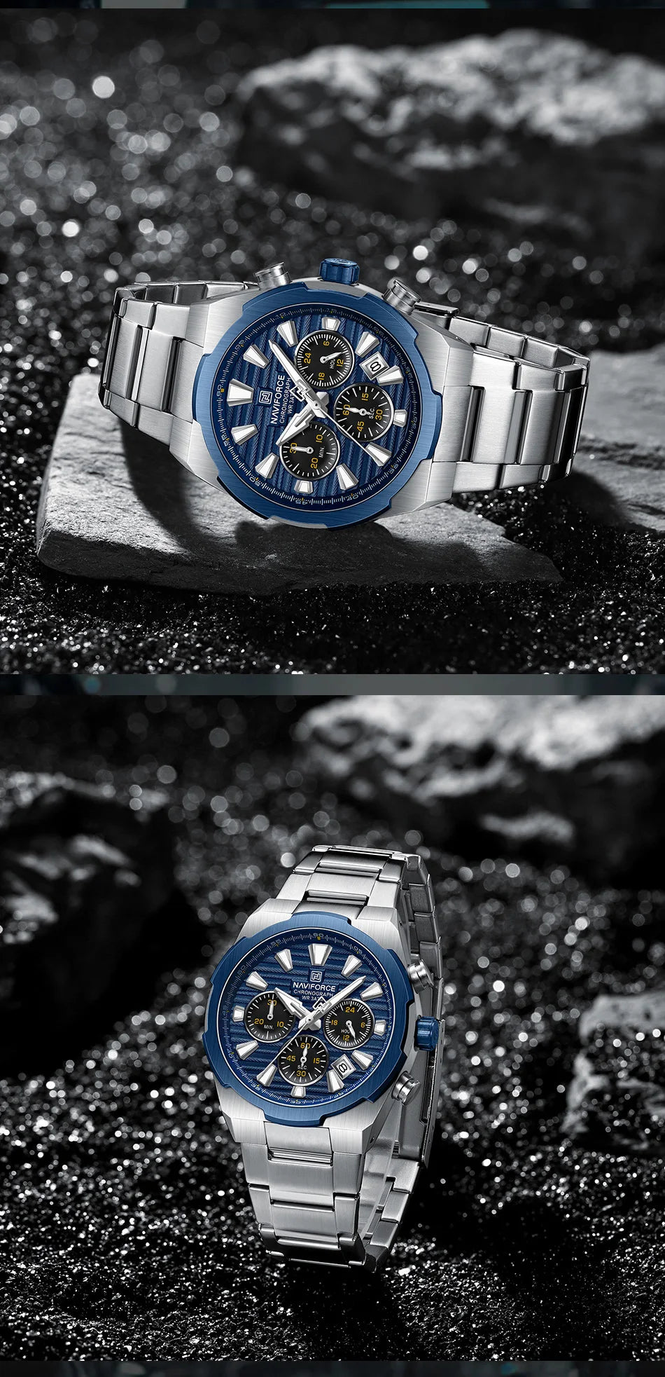 NAVIFORCE Watch For Men Mutifunction Chronograph Quartz Wristwatches Calendar display Military 24 Hours Luminous New Men Clock