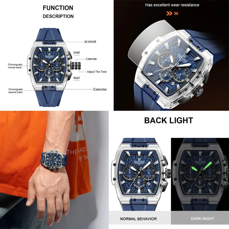NAVIFORCE Top Brand Watches Men Quartz 5ATM Waterproof Date Luminous Clocks Trendy Sport Outdoor Chronograph Wristwatch for Male