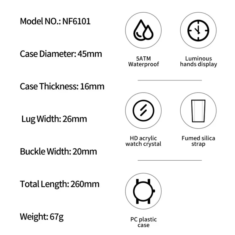 NAVIFORCE Luxury Men's Watch Quartz Chronograph 5ATM Waterproof Luminous Hand Soft Silicone Strap Male Fashion Sports Wristwatch