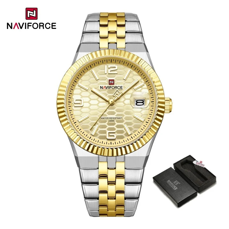 NAVIFORCE Men Watches Quartz Calendar Waterproof Luminous Magnifying Glass Window Stainless Steel Male Luxury Business Watches