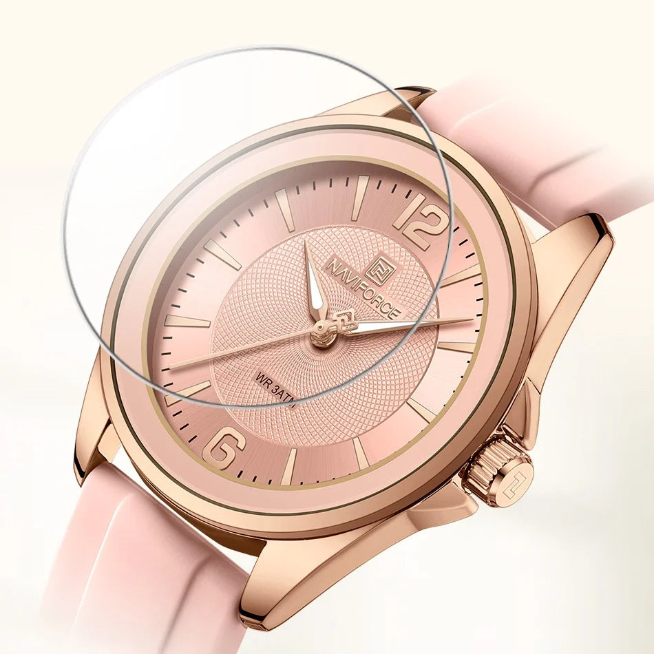 NAVIFORCE Luxury Sport Watch for Women Elegant Waterproof Wristwatch with Comfortable Silicone Strap Fashion Ladies Dress Clock