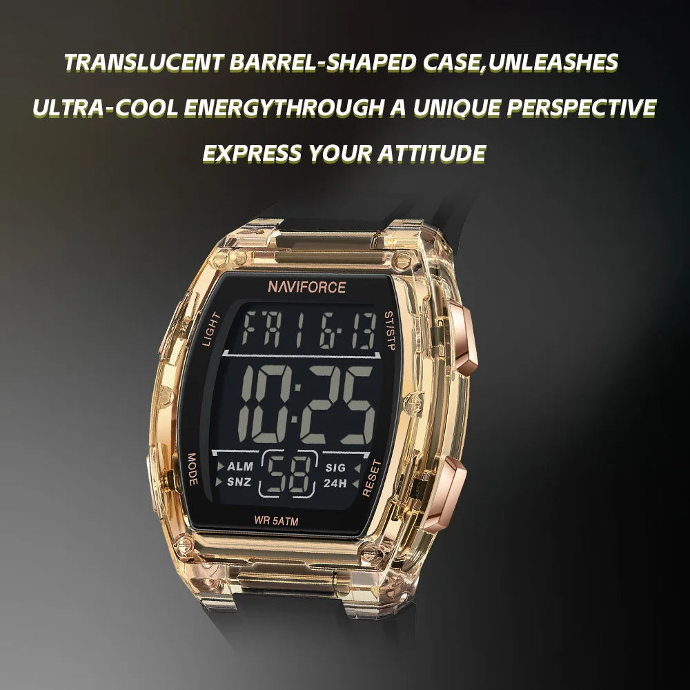 NAVIFORCE Men's Stylish Daily Wear Watch LCD Digital 5ATM Waterproof Date Week Display Male Sports Outdoor Wristwatch Gifts Box