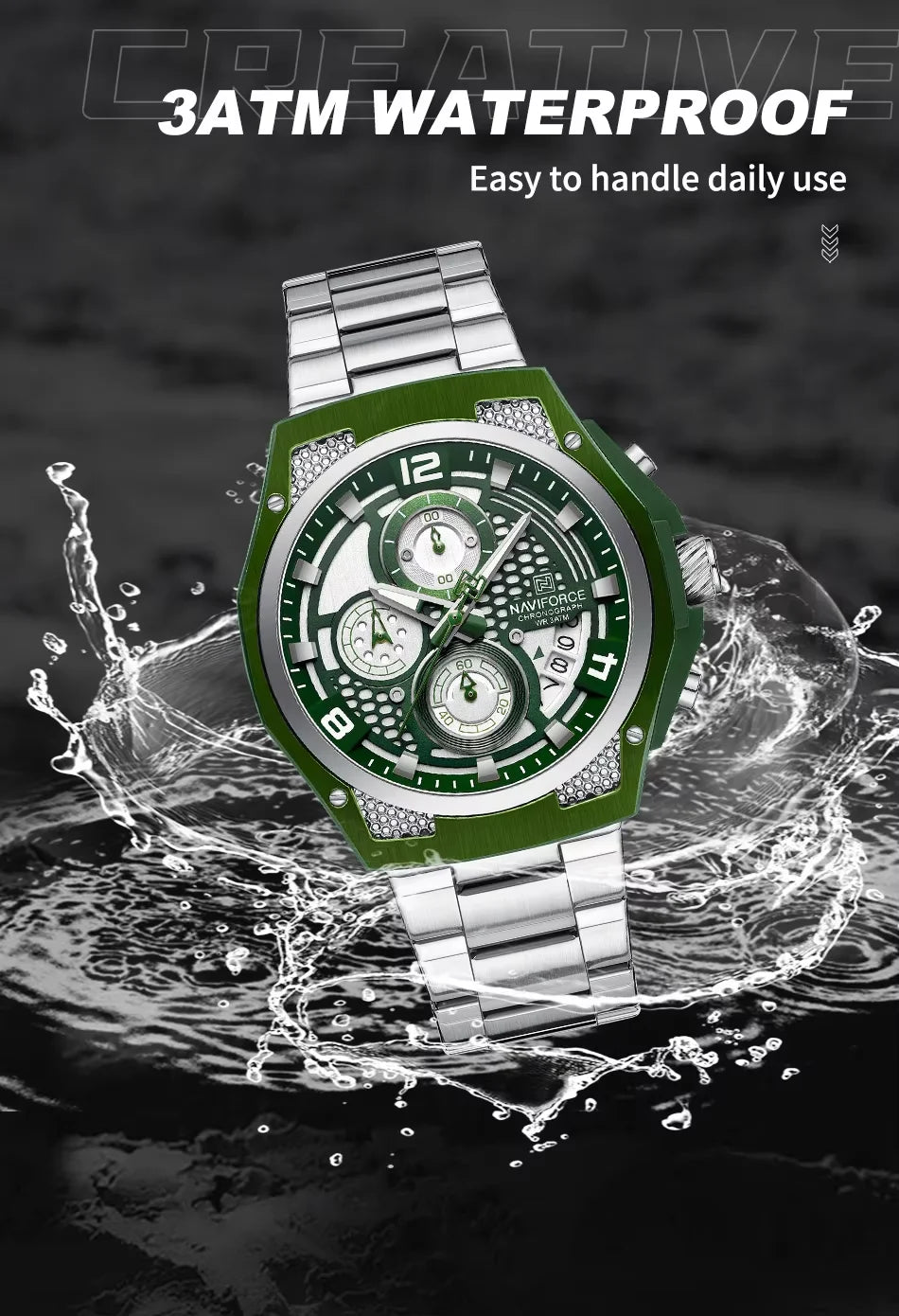 NAVIFORCE Business Watches for Men Fashion Stainless Steel Quartz Chronograph Waterproof WristWatch Male In Luxury Package Gifts