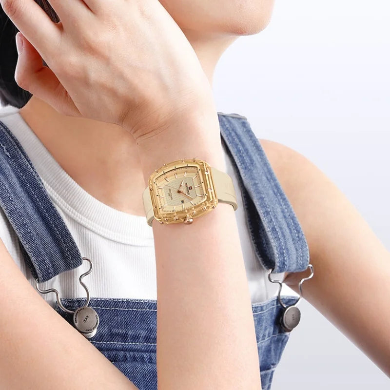 NAVIFORCE Woman's Watch Quartz Calendar 5ATM Waterproof Silica Strap Elegant Ladies Luxury Stylish Simple Wristwatch Gift Box