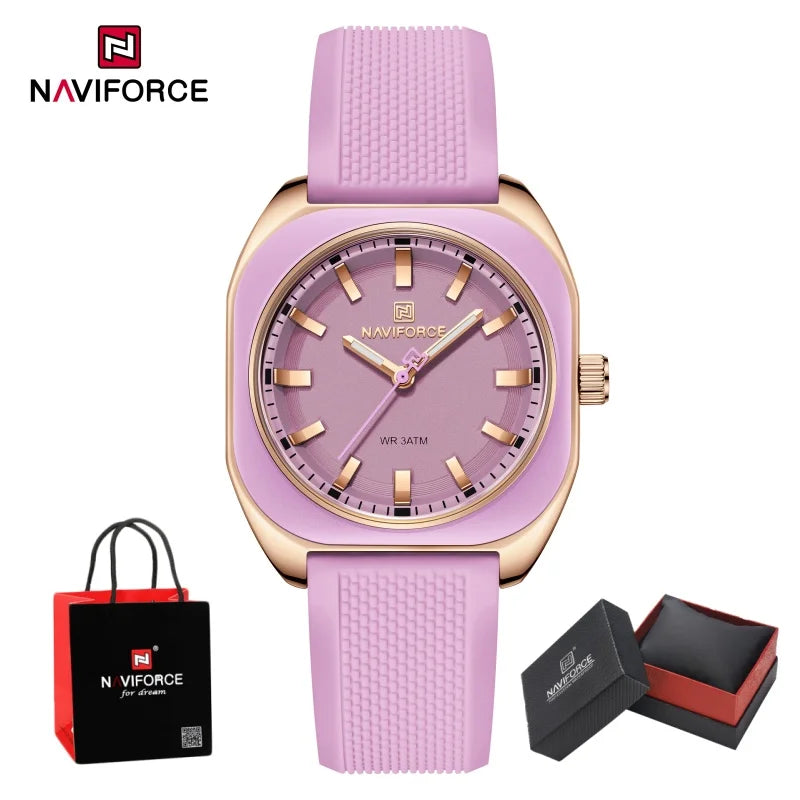 NAVIFORCE Simple Women Watches Quartz Waterproof Polygon Dial Luminous Silicone Watch Ladies Luxury Wristwatch Gift Box NF5061