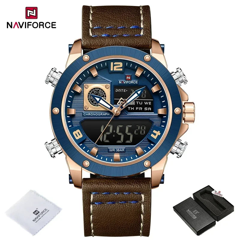 NAVIFORCE Digital Mens Military Watch Waterproof Watch Dual Display Quartz Sports Watch For Men Luminous High Quality Wristwatch