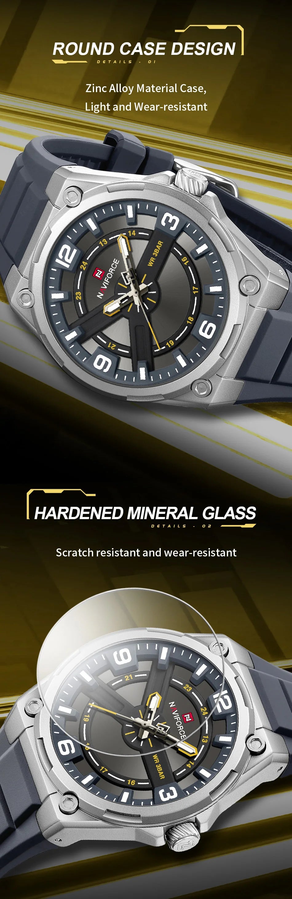 NAVIFOCE Luxury Business Men Waterproof Sport Watch Quartz Clock with Wheel Dial Silicone Man Gift Wristwatch Relogio Masculino
