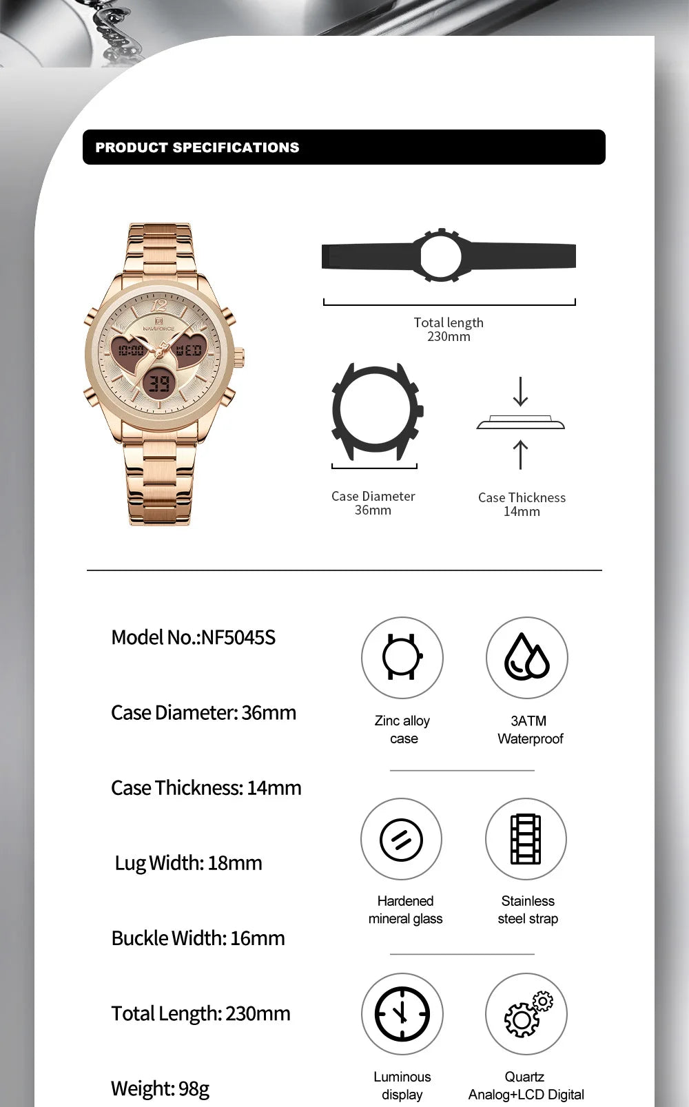NAVIFORCE Women Watch Unique Design of Heart-Shaped Dial Quartz Analog LCD Digital Watches Fashion Casual Girlfriend Gifts Clock