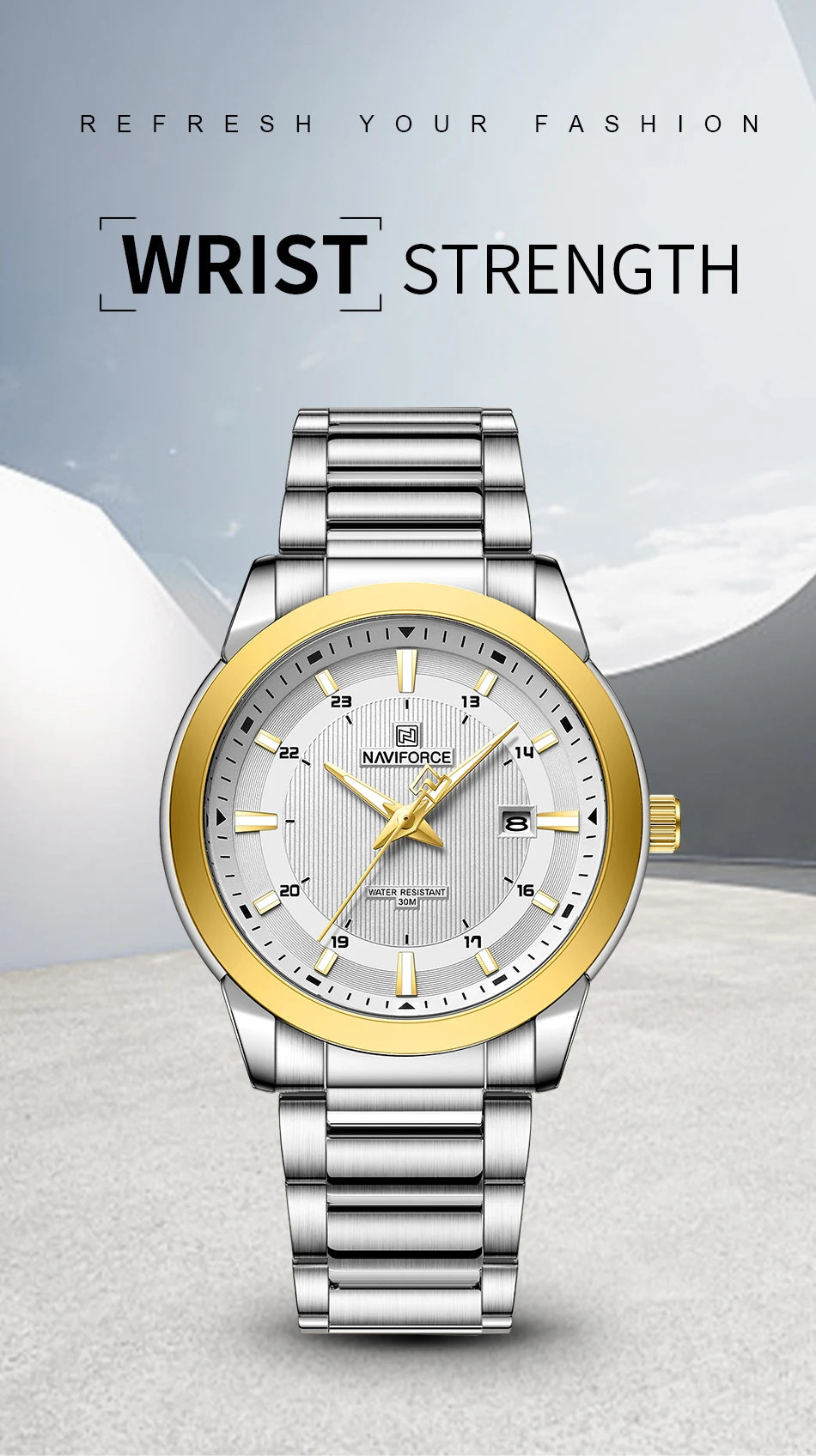 NAVIFORCE Brand New Fashion Casual Men Watch Stainless Steel Water Resistant Calendar Quartz Wristwatches Relogio Masculino 2023