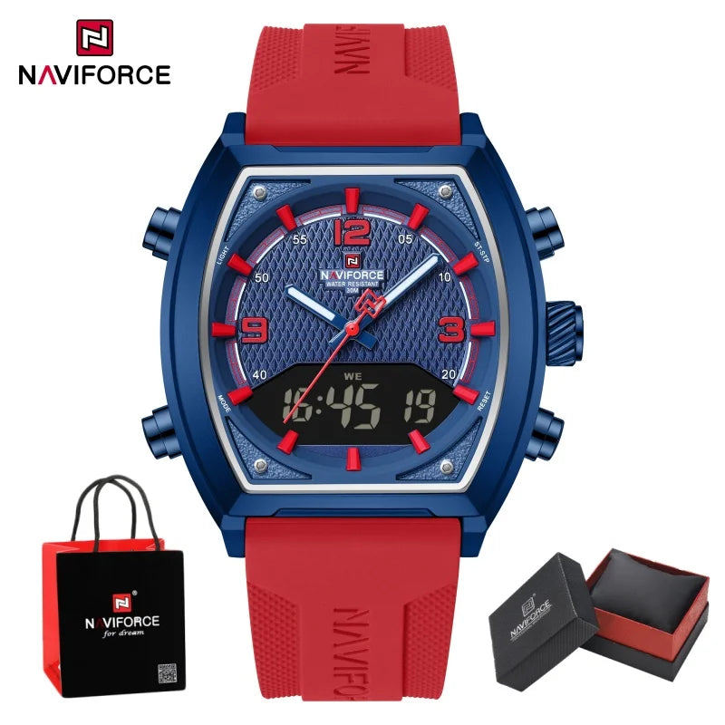 NAVIFORCE Fashionable Man's Quartz Watch Waterproof Dual Display Luminous Military Style Male Sports Wristwatch Gifts Box NF9242