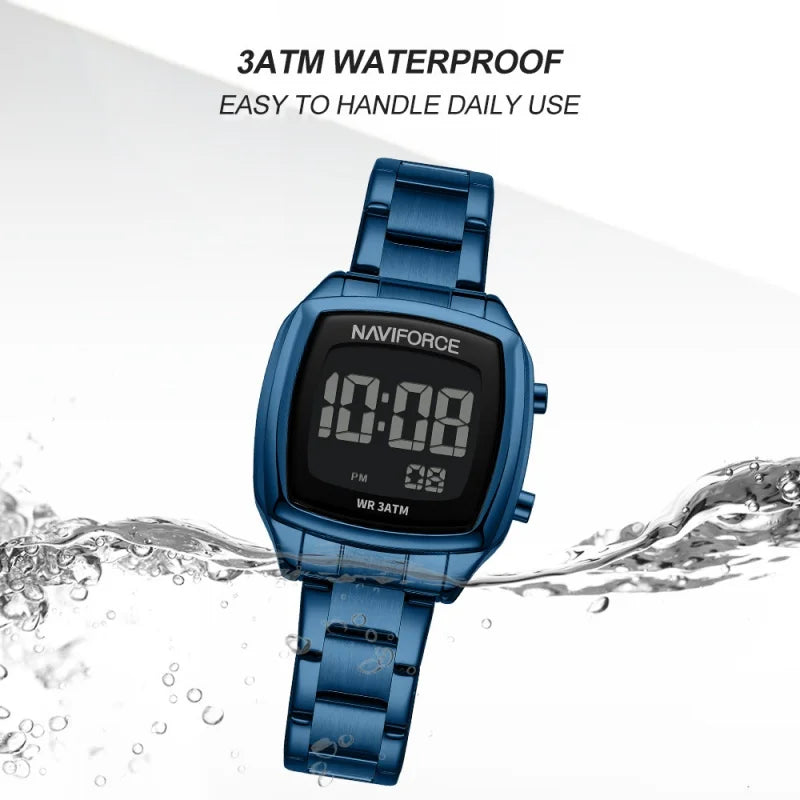 NAVIFORCE 2026 Watches for Women LCD Digital Waterproof Stainless Steel Strap Female Casual Fashion Daily Wear Wristwatch NF5047