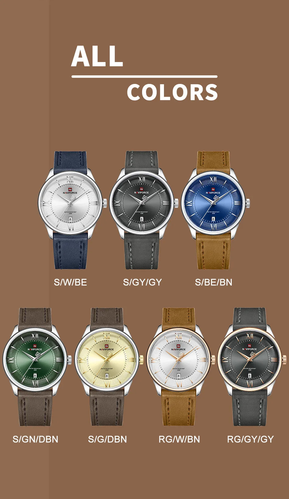 NAVIFORCE Watches For Men Quartz Sports Genuine Leather Strap 3ATM Waterproof Luxury Business Wristwatches Gift for Male New