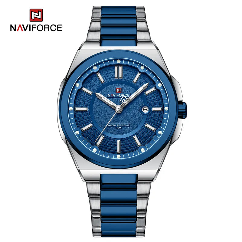 NAVIFORCE New Men's Watch Stainless Steel Strap Military Casual WristWatches Male Business Waterproof Quartz Calendar Clock