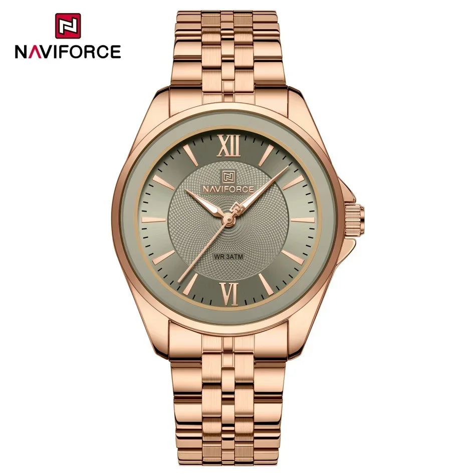 NAVIFORCE Women's Quartz Watch Elegant Casual Stainless Steel Strap 30m Waterproof Female Wristwatches Ladies Clock Reloj Mujer