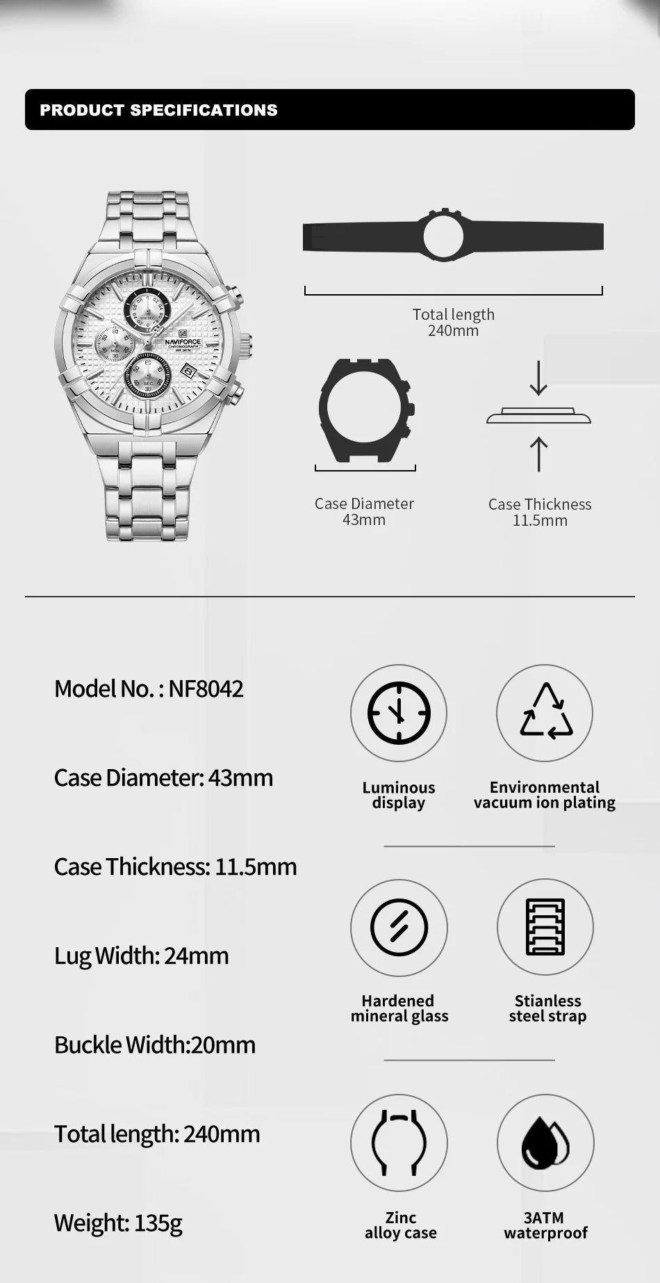 NAVIFORCE Original Men's Watches Waterproof Classics Quartz Wristwatches Stainless Steel Luminous Chronograph Clock 2023 Trend