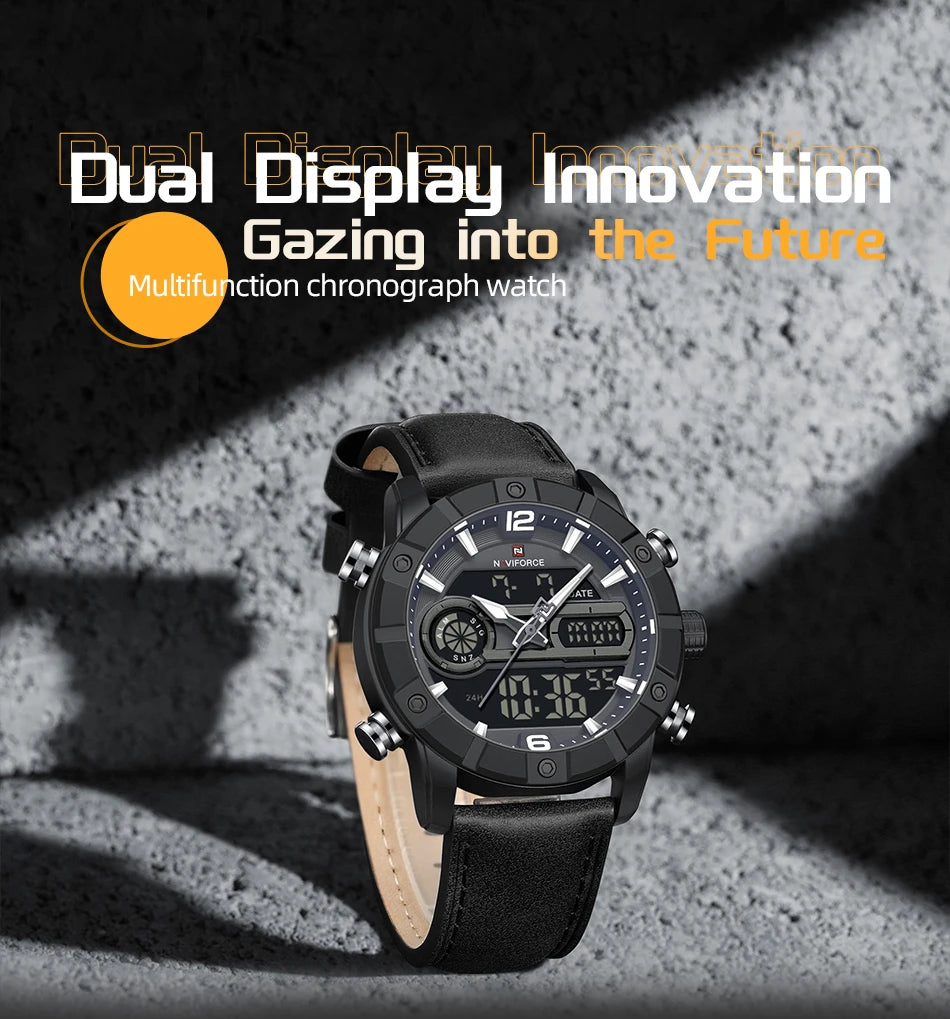 NAVIFORCE Men Quartz Watch Dual Time Date Night Illumination Classic Business Male Clock Luxury Original Waterproof Wristwatch