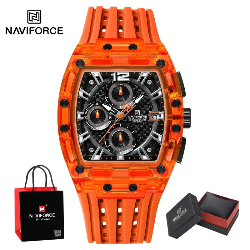 NAVIFORCE Man's Watch Quartz Chronograph 5ATM Waterproof Silicone Strap Fashion Sports Male Luxury Wristwatch Gifts Box NF7105