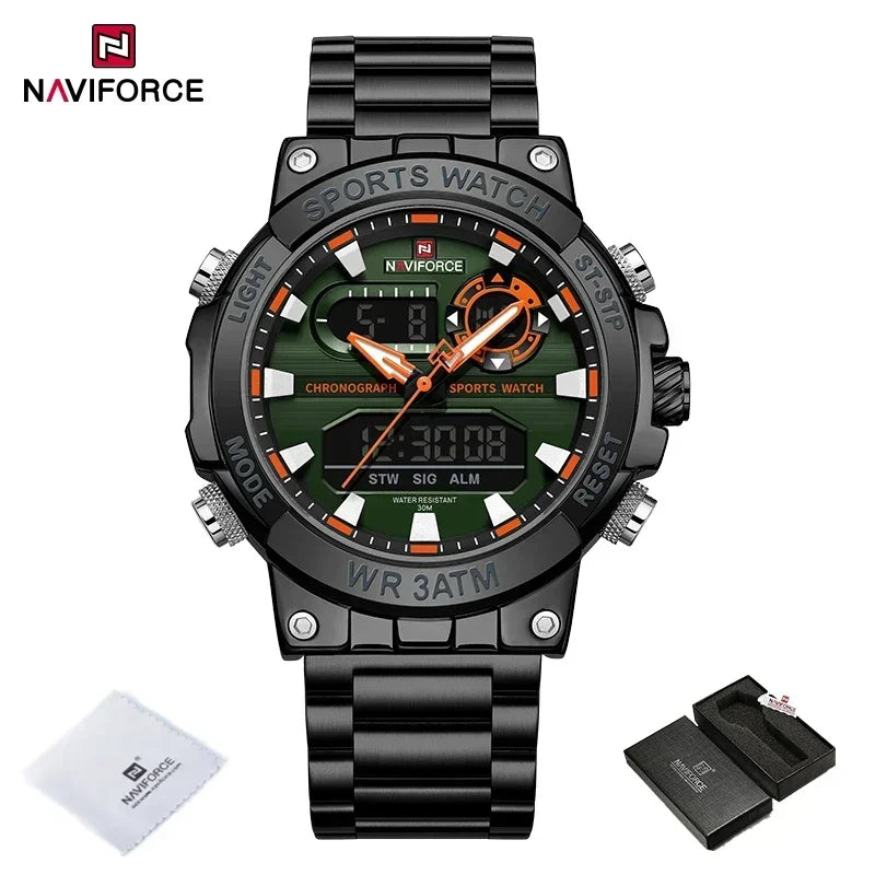 NAVIFORCE New Military Sports Mens Watches Top Brand Luxury Dual Display Waterproof LED Digital Watch for Men Quartz Wristwatch