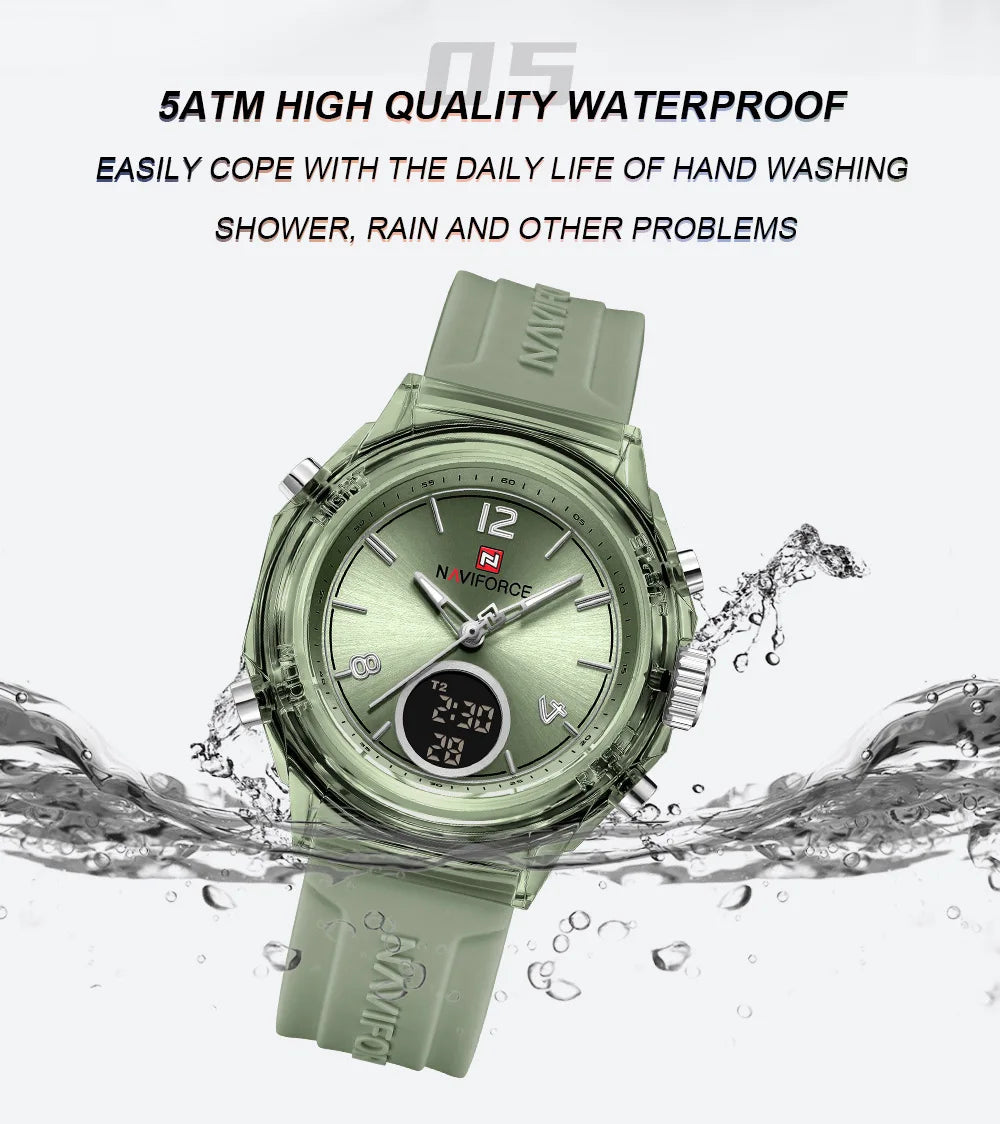 NAVIFORCE Watches For Woman Quartz Dual Display 5ATM Waterproof Ladies Casual Fashion Sports Girls Outdoor Wristwatch Gifts Box
