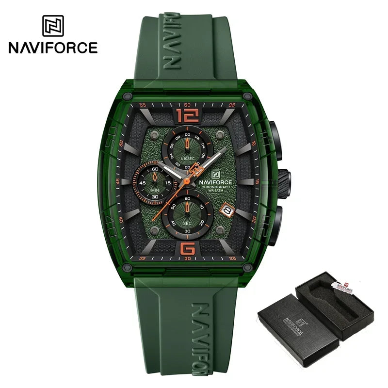 NAVIFORCE Men's Quartz Sports Casual Watch Silicone Strap Wristwatches Chronograph Waterproof Luminous Hands Man Auto Date Clock
