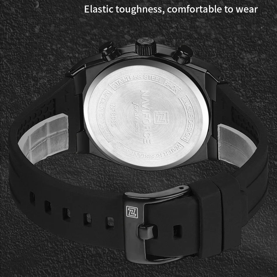 NAVIFORCE Waterproof Sport Watches for Men Military Multi-function Chronograph Wrist Watch Male Luxury Silica Strap Quartz Clock