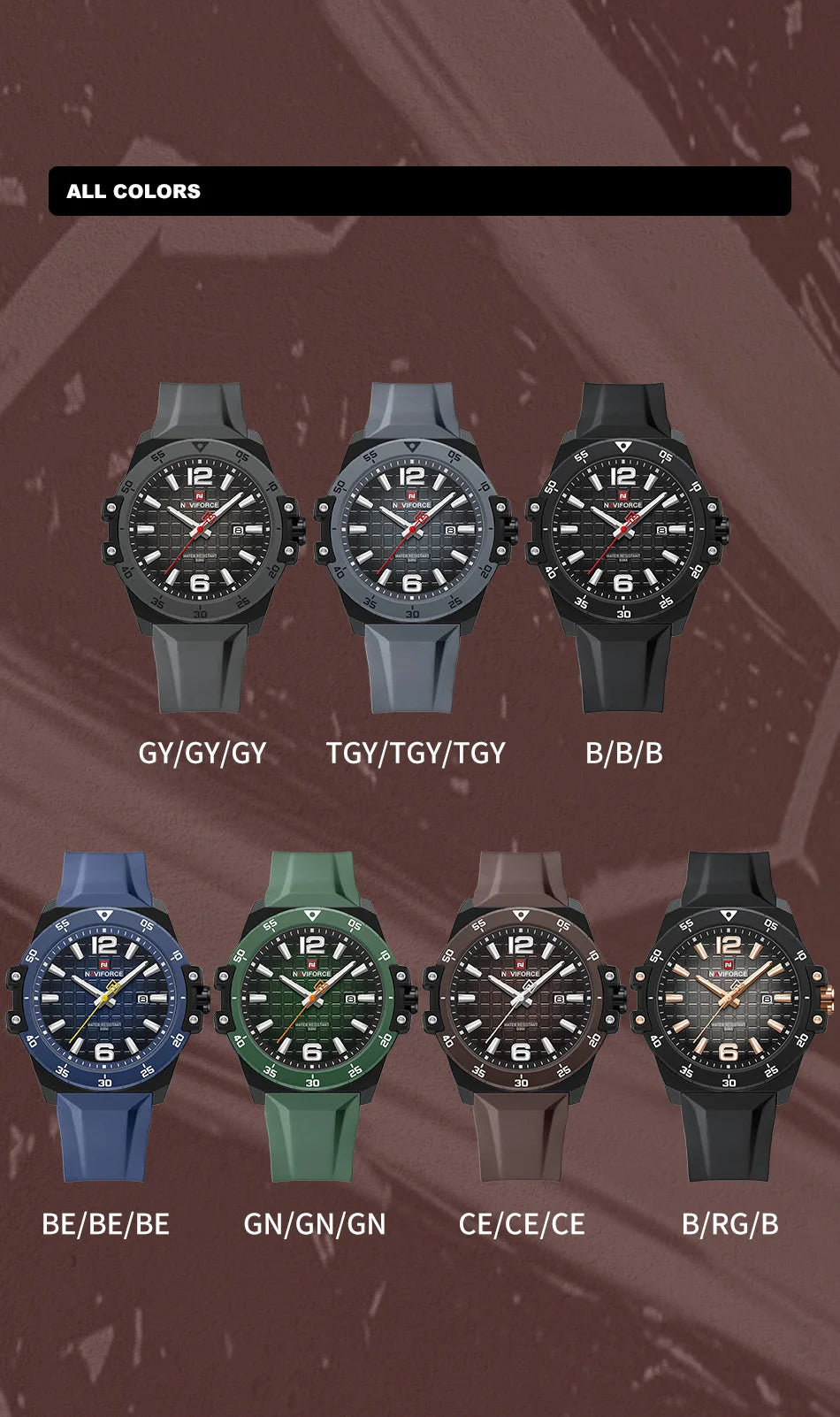 Original Brand NAVIFORCE Fashion Men's Watches Luxury Quartz Sport Silicone Band Wristwatch Waterproof Luminous Clock Male Gift