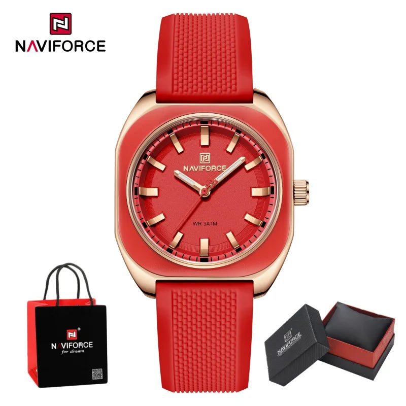 NAVIFORCE Simple Women Watches Quartz Waterproof Polygon Dial Luminous Silicone Watch Ladies Luxury Wristwatch Gift Box NF5061