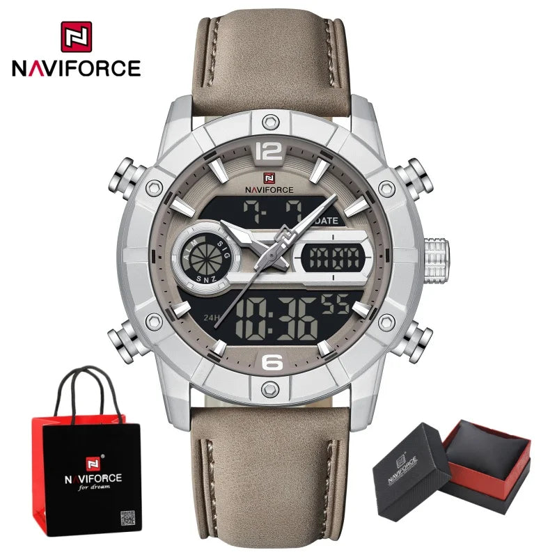 NAVIFORCE Men Watch Quartz Calendar Sports Waterproof Alarm Countdown Automatic Display Fashionable Luxury Wristwatch Gifts Box