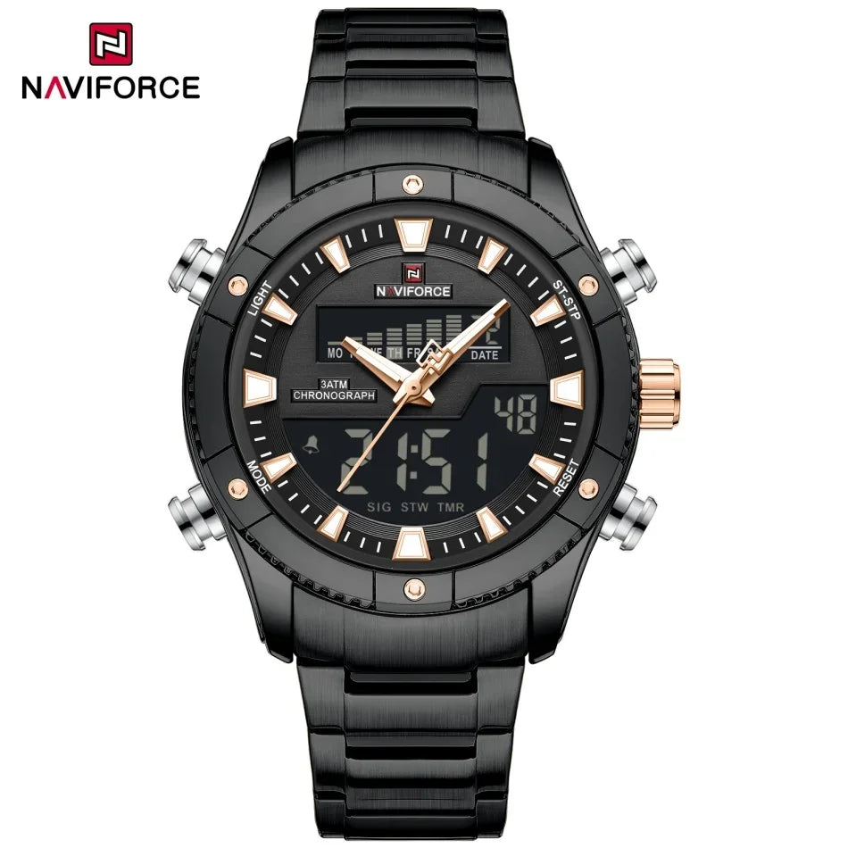 NAVIFORCE Brand Men's Watches Luxury Fashion Stainless Steel Quartz Chronograph Alarm Wristwatch for Male Water Resistant Sport