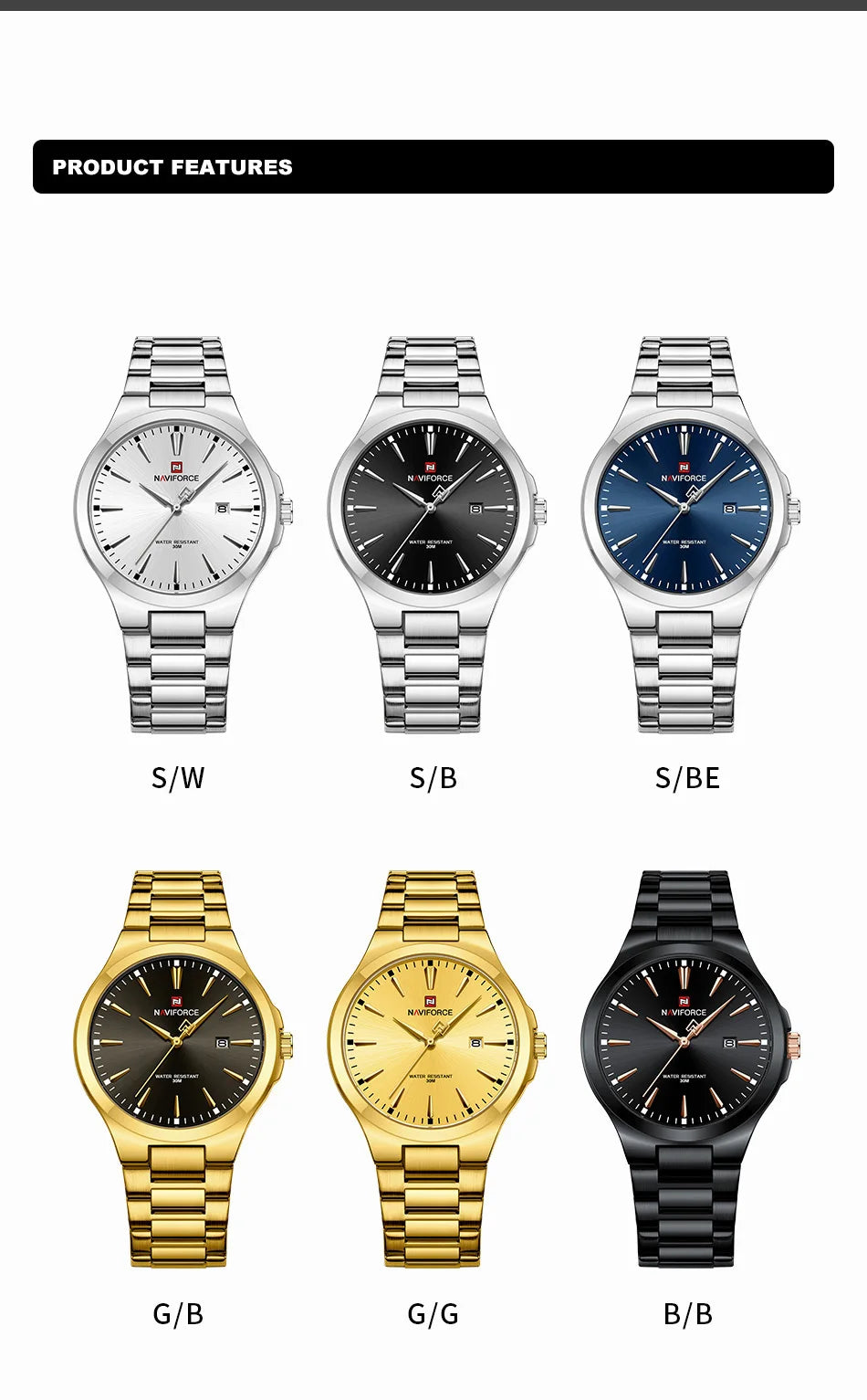 NAVIFORCE Original Fashion Watches for Men Stainless Steel Simple Elegant Clock Male Waterproof Wrist Watch Relogio Masculino