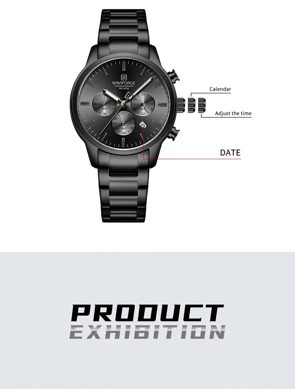 Mens Watches NAVIFORCE Fashion Luxury 30M Waterproof Date Display Quartz Watch Man Fashion Steel Band Sport WristWatch Men Clock