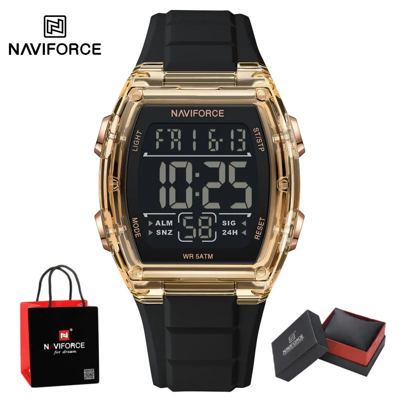 NAVIFORCE Men's Stylish Daily Wear Watch LCD Digital 5ATM Waterproof Date Week Display Male Sports Outdoor Wristwatch Gifts Box