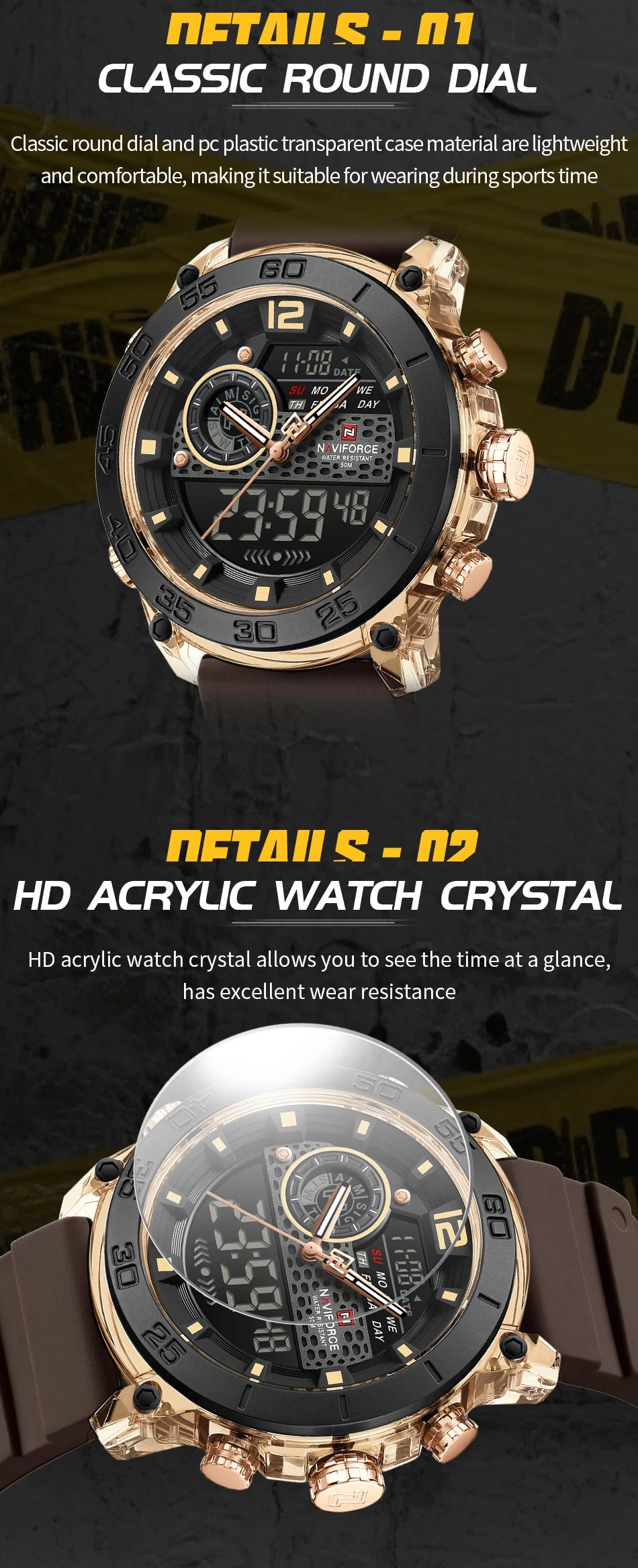 Men Watch NAVIFORCE Fashion Casual Quartz Luminous Watches  Waterproof  Wristwatch Silicone Band Day and Date Display Clock 6104