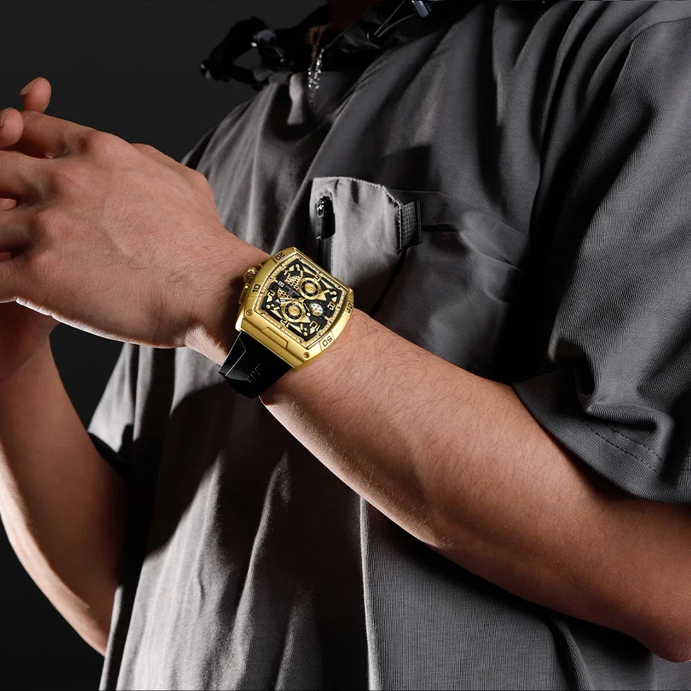NAVIFORCE Fashion Men’s  Large Dia Multi-function PU Waterproof Clock Gold Design Quartz Watches Casual Male Wrist Watch Gifts