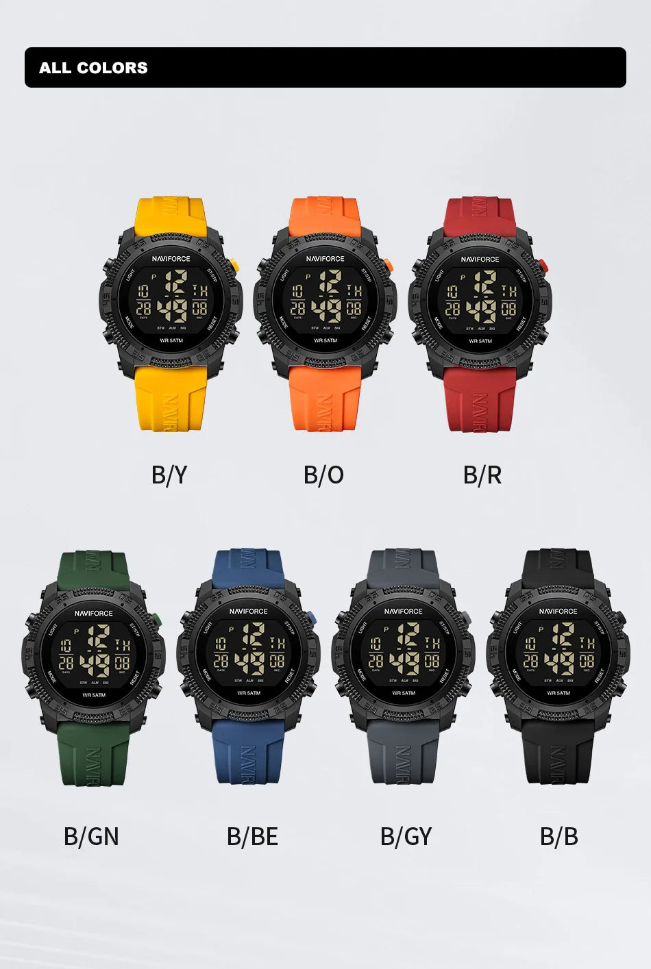 NAVIFORCE Men's Electronic Watch Fashion 5ATM Waterproof Silicone Strap Calendar Male LCD Digital Wristwatch Relogio Masculino