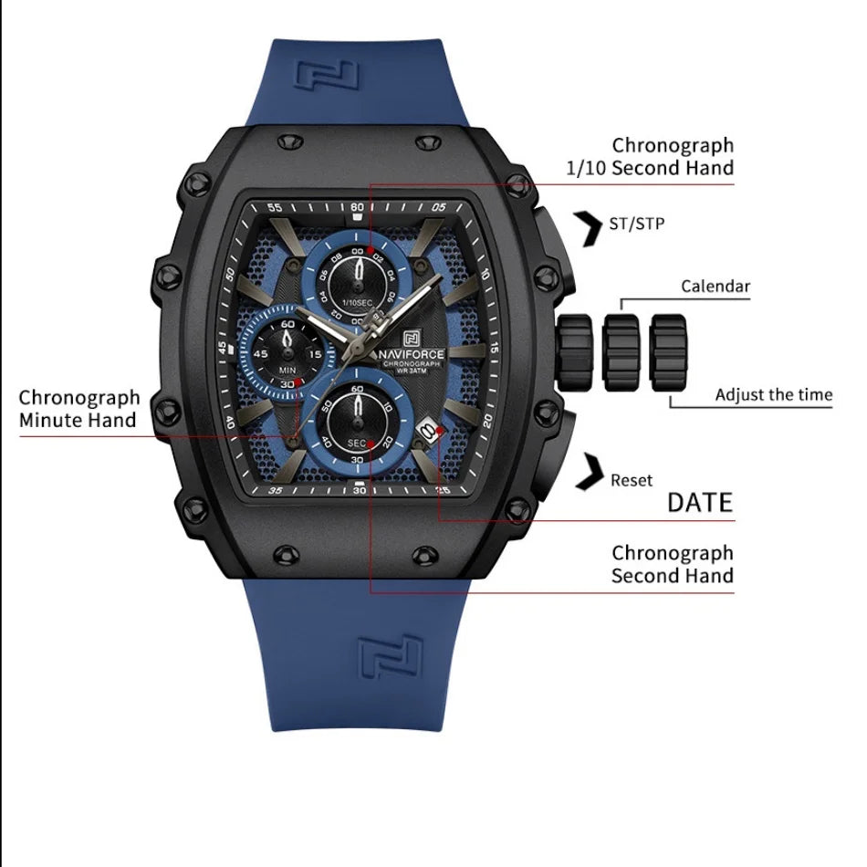 NAVIFORCE Men's Watch Quartz Chronograph Waterproof Date Display Steel Band Hot Business Fashion Casual Sports Male Gifts NF8070