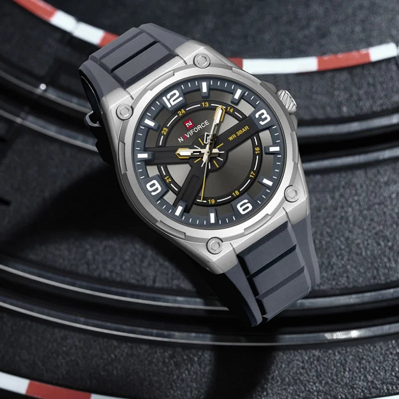 NAVIFOCE Luxury Business Men Waterproof Sport Watch Quartz Clock with Wheel Dial Silicone Man Gift Wristwatch Relogio Masculino