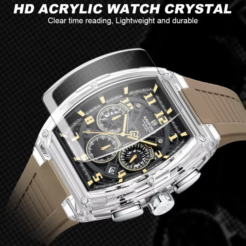 NAVIFORCE Men's Watch Quartz Chronograph Luminous Soft Silicone Strap Business Trendy Outdoor Casual Wristwatch Gift Box for Man