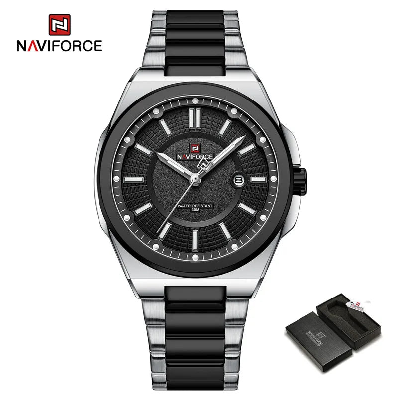 NAVIFORCE New Men's Watch Stainless Steel Strap Military Casual WristWatches Male Business Waterproof Quartz Calendar Clock