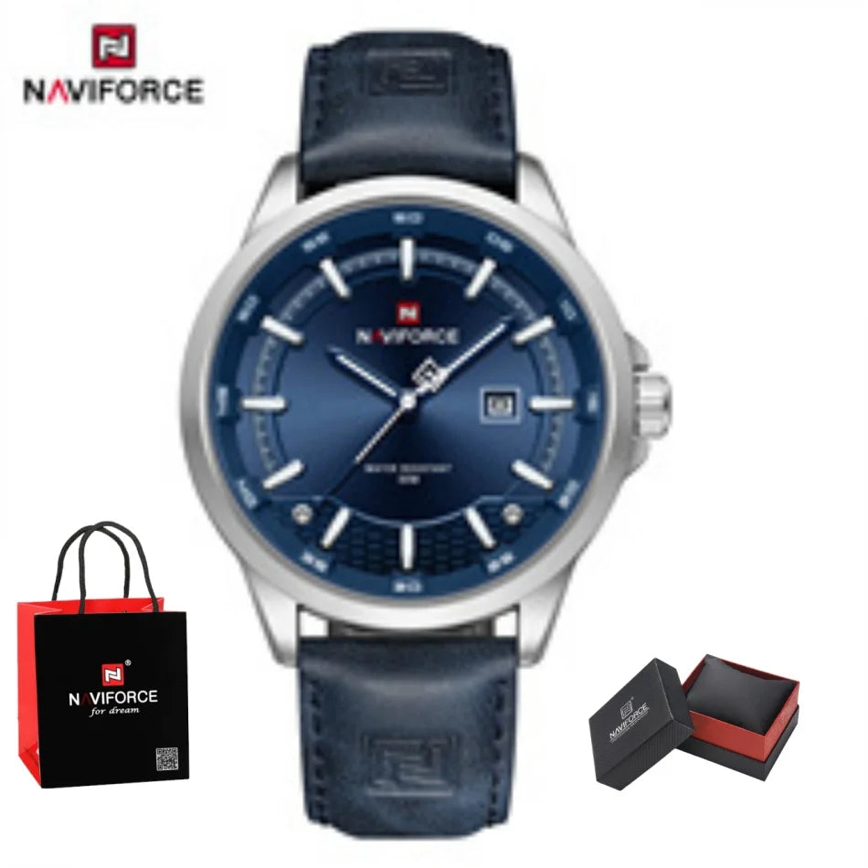 NAVIFORCE Simple Original Leather Man Watches Waterproof Luminous Quartz Dress Watch Men's Business Hand Calendar Clock Gifts